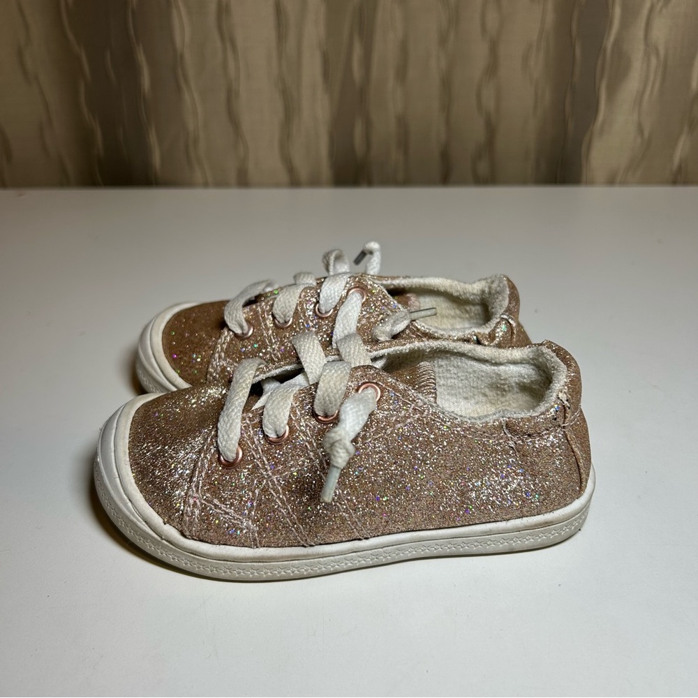 🌺Wonder Nation Pull On Sneakers Toddler Girl's 8 Pink Gold Sparkly